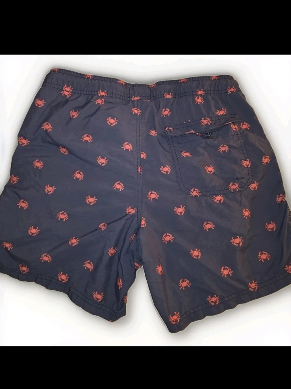 J. Crew Navy Swim Trunks with Red Crab Motif